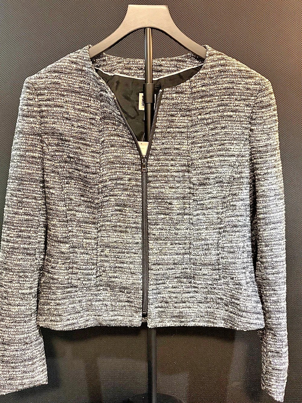 Anne Klein Textured Zip Jacket Black & White Size 10 NWT